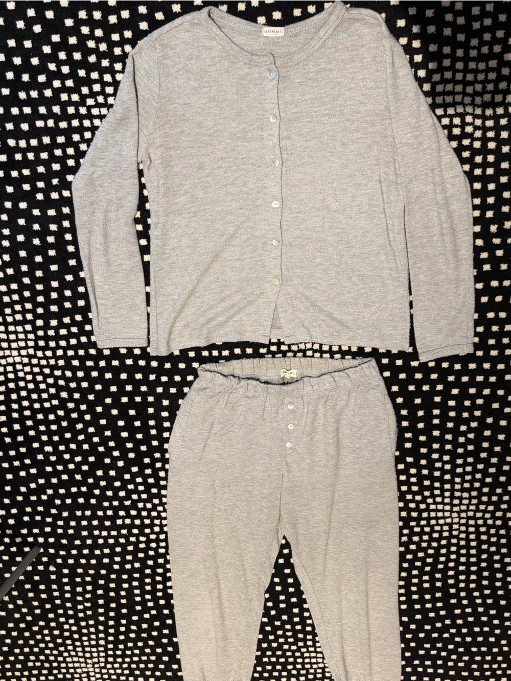 DONNI. Light Gray loungewear Pajama Set - Button Front Top & Elastic Waist Pants